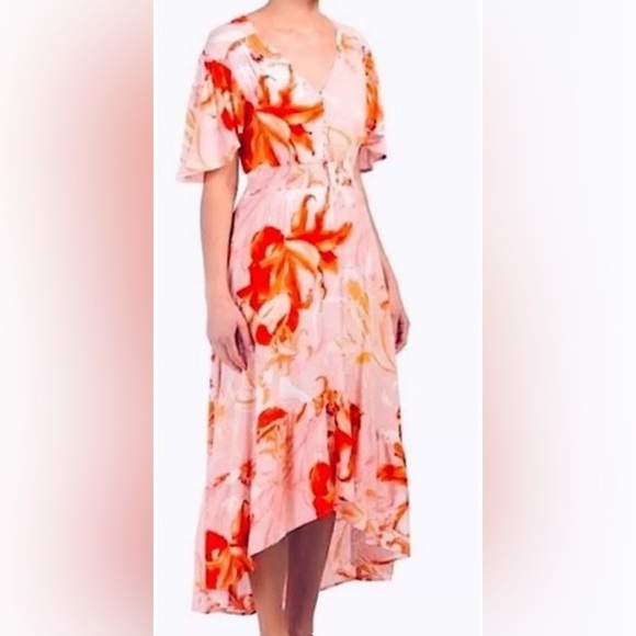 Abel the Label Flower Bomb Hi Low Dress Anthropologie Size XS Orange Floral - Picture 6 of 7